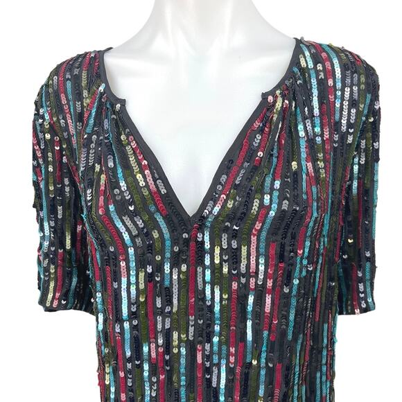 Velvet by Graham & Spencer Multicolor Sequin Metallic Short Sleeve Blouse Top XL - Picture 6 of 8